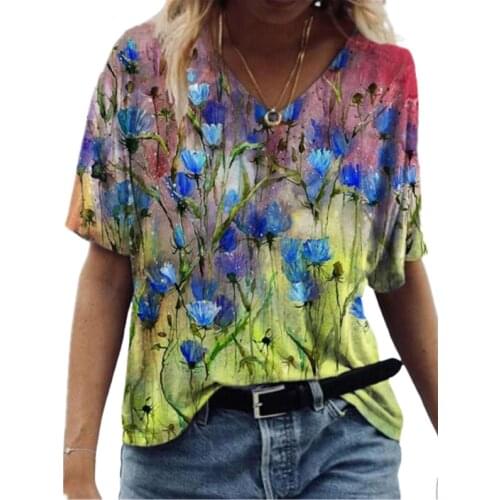Floral Print Women T-shirts Womens Summer Custom T-shirts Short Sleeve Tops Ladies Fashion Loose Top Tee Drop Shipping 3xl