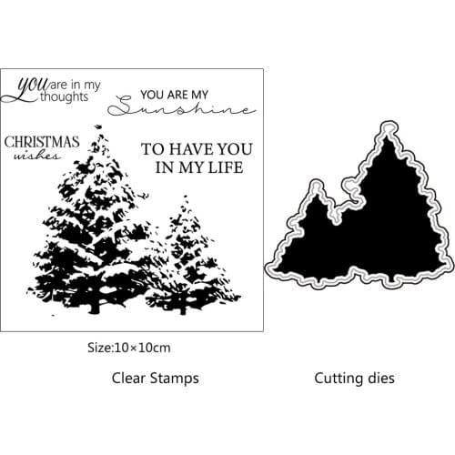 ZhuoAng Christmas tree Cutting Dies and Clear Stamp Set for DIY Scrapbooking Photo Album Decoretive Embossing Stencial