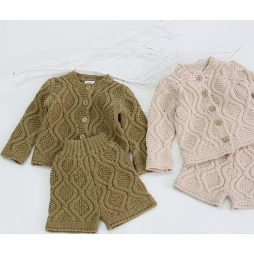 0-3Yrs Infant Baby Boys Girls Long Sleeve Pure Color Knit Clothing Sets Suit New 2020 Autumn Winter Kids Boy Girl Suit Clothes