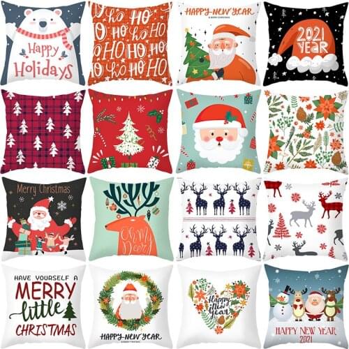 1Pcs 45*45cm Merry Christmas Santa Snowman Printed Cushion Cover Decor Pillow Covers For Home Sofa Polyester Throw Pillowcases