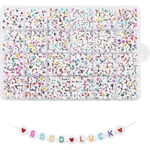 1200Pcs Letter Beads White Round Acrylic Colorful Alphabet Beads for Jewelry Making Bracelets Necklaces Key Chains