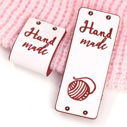20Pcs Pink Label Handmade Tags Ball Of Yarn PU Leather Label For Clothes Hats Knitted Sewing Accessories Needlework 2*5CM
