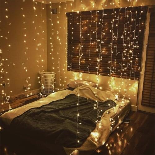 3x3m Led Icicle Curtain Lights String Home LED Lamp Decoration For Bedroom Window Holiday Wedding Birthday Christmas EU Plug in