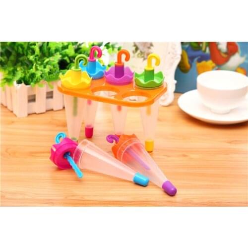 6pcs/lot Umbrella Ice Cream Molds Popsicle Ice Cube Tray Maker PP Frozen Ice Cube Sticks Lolly Mould Cooking Tools PF 001