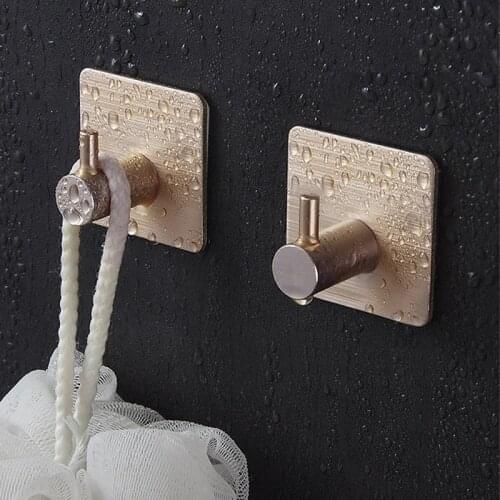 Aluminum Hanger Hook Stainless Steel Hook Self Adhesive Home Wall Storage Holder Bathroom Towel Hanger Kitchen Accessories Hole