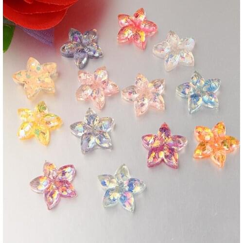 BOLIAO New 5Pcs 19*19mm Star Shape Resin Contains Glitter Transparent Flat Back Earring Accessories Decoration R365