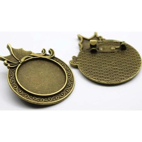 3pcs 25mm Antique Bronze Plated Brooch Base Cabochons Blank Base Brass Copper Brooch Setting Supplies for Jewelry