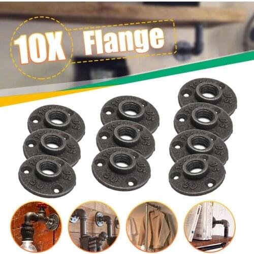 10Pcs 1" 1/2" 3/4" Black Decorative Malleable Iron Floor/Wall Flange Malleable Cast Iron Pipe Fittings BSP Threaded Hole