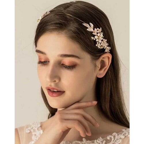 Women and Bridal Gold Leaves Flower Headband for Wedding Prom Party -Bridal Headpiece