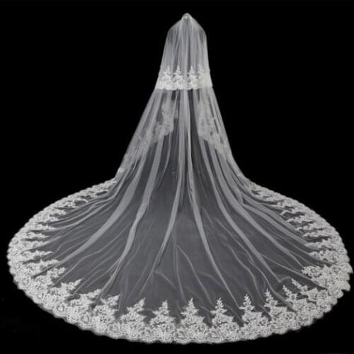 Elegance White Ivory Bridal Veil 5 Meters Two Layer Luxury Cathedral Lace Wedding Veil Wedding Accessories
