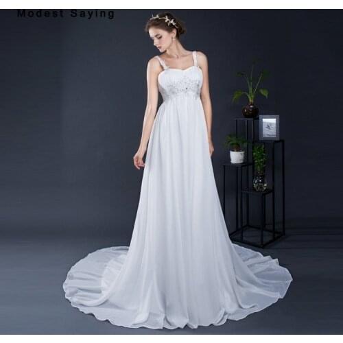 Elegant White Empire Beaded Pleated Straps Lace Pregnant Wedding Dresses 2017 Formal Women Matured Bridal Gowns vestido de noiva