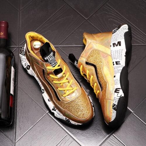 ERRFC New Arrival Luxury Men Gold High Top Casual Comfort Shoes Fashion Forward Bling Platform Trending Shoes For Man 38-43