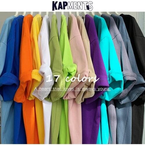 KAPMENTS Men Streetwear Solid 17 Colorful Vintage Tshirts 2021 Summer Men Harajuku Cotton Graphic T-shirts Couple Funny Tops