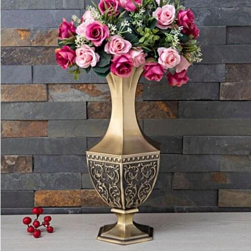 H34cmEuropean middle retro engraved metal tabletop vases flower vases for homes home decoration accessories HP090