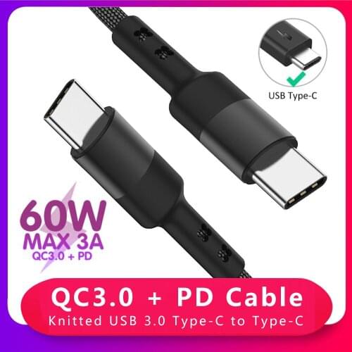 Knitted 3A USB 3.0 Type-C to Type-C Transmit Mobilephone Charging Data Cable 0.3m/1m For Smartphone QC3.0 PD Fast Charging Cable
