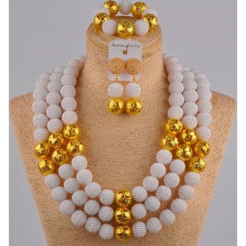24 inches white african beads jewelry set simulated pearl necklace nigerian wedding jewelry sets FZZ22