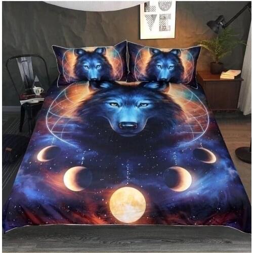Dreamcatcher Bedding Set Queen Moon Eclipse Duvet Cover 3D Wolf Bed Set 3pcs Galaxy Bedclothes For Kids Adults