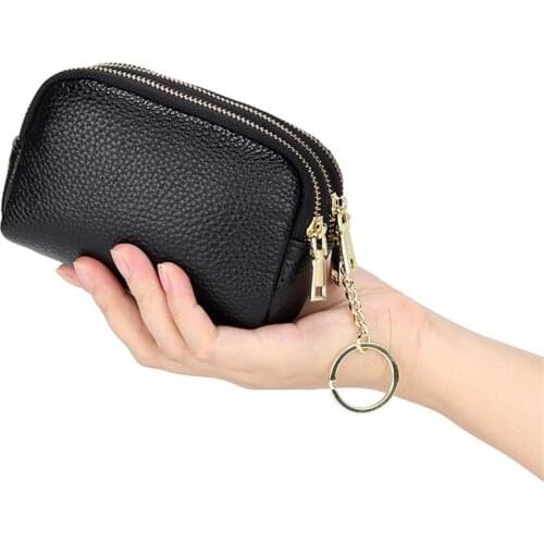 New Arrival Wallet Short Women Three-Layer Zipper Purse Solid Color Wallets Mini Female Coin Purse Card Holder Genuine Leather