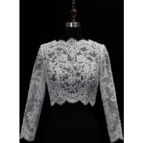 Ivory Lace 3/4 Length Sleeve Wedding Wrap Appliques Custom Made Bateau Neck Bridal Jacket Cape Real Image Bolero