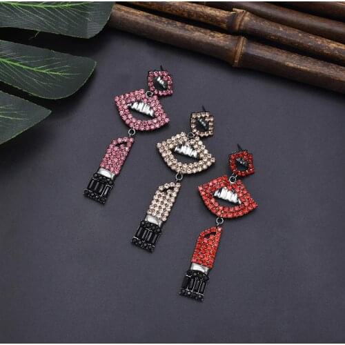 Luxcury Long Tassel Crystal Drop Earring for Women Red Mouth Rhinestone Dangle Earrings Wedding Party Fashion Jewelry Gifts