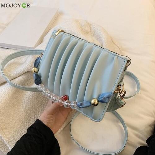 Fashion PU Leather Pleated Crossbody Bags For Women Casual Solid Color Underarm Shoulder Bags Ladies Daily Small Chain Handbags