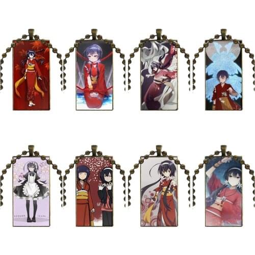 Fashion Glass Cabochon Pendant Rectangle Necklace Choker Necklace Jewelry For Child Japan Anime Bungou Stray Dogs Kyouka