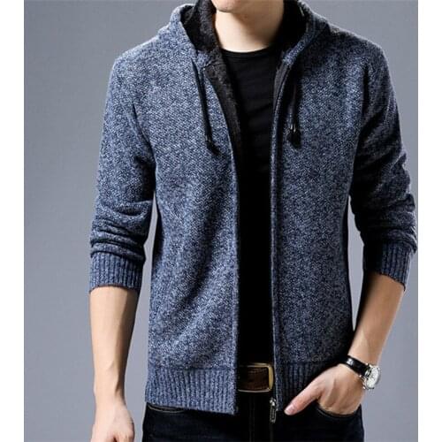 2021 New Brand Jacket Men Fashion Casual Mens Solid Color Autumn knit Fleece Jacket Mens Coats Casual hooded Jackets Men Zipper