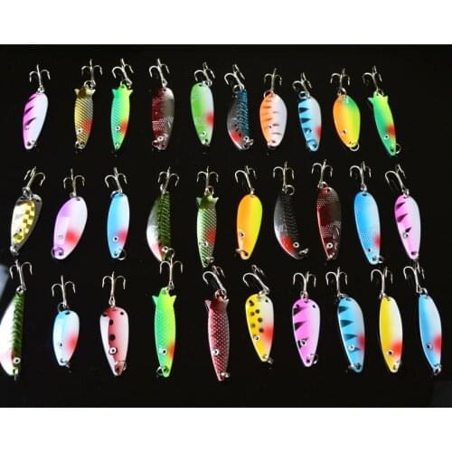 TOMA 30pcs/lot Metal Fishing Lures Kit Spinners Mixed color/Size/Weight 4g-7g Spoon Lures Artificial Hard Bait Fishing Tackle