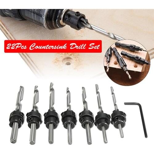 7pcs Countersink Drill Bit Set Tapered Stop Collar Wood Hole Screw Kit for Woodworking