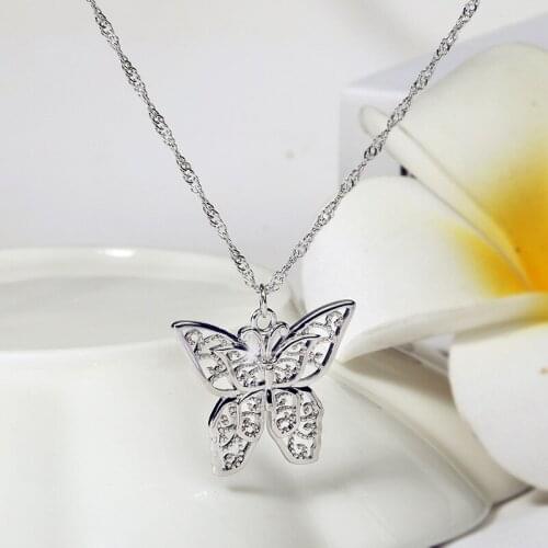 New Double Layer 925 sterling silver Chain Necklaces Hollow Butterfly Pendants Necklaces Jewelry Collar Colar de Plata