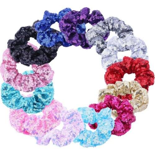CN 4.1 Inch Solid Sequin Scrunchie Elastic Hair Band For Women Girls Ponytail Holder Hair Rope Headband Hair Accessories