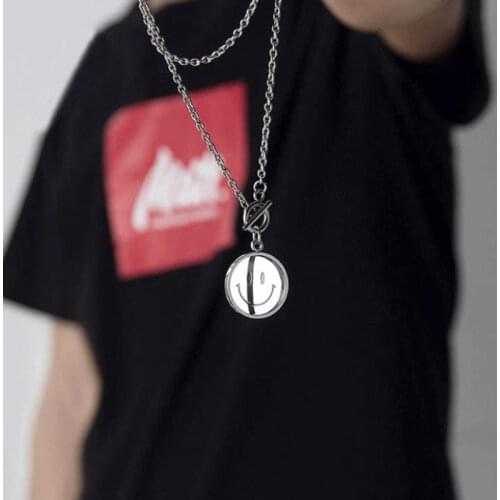 Hip-hop smiley face necklace Lovers Trendy New simple wild Commemorate Gift Jewelry Female Metal Sad face Pendants sweater chain