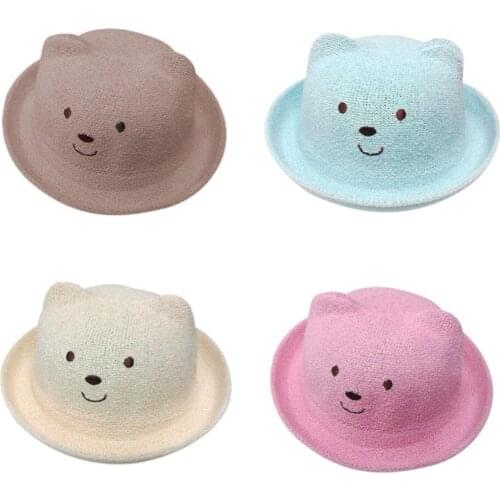 Baby Boys Girls Hats Fashion Ears Straw Bucket Hat New cute Cap Children Bear Hats Cap Kids Solid Beach Caps