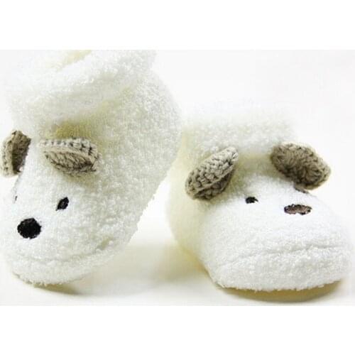 0-6M Newborn Baby Plush Crib Shoes Soft Sole Cartoon Anti-Slip Flat Floor Shoes Autumn Winter Cute Warm Home Shoes First Walker