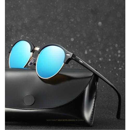 HDSUNFLY Polarized Round Sunglasses Men Women Brand Designer Club Classic Sun Glasses Driving Semi Rimless Eyewear