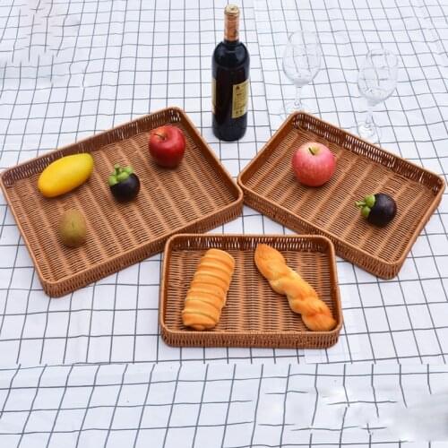 Rattan Handwoven Round Square Bread Basket Food Storage Tray Snacks Candy Fruit Tray Basket Living Room Woven Storage Basket