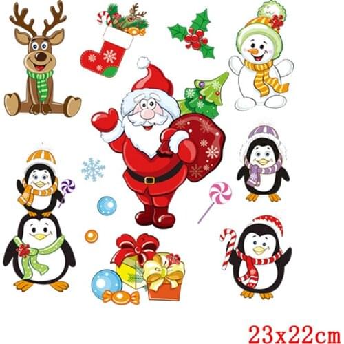 Christmas Thermal Stickers Iron On Transfer Cartoon Heat Transfer Vinyl Santa Claus Patch Stripe Christmas Car Bear Applique DIY