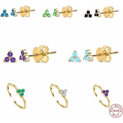 925 Sterling Silver Geometric Clover Bohemia Bling Zircon Piercing Earrings For Women Lovers' Birthday Gifts Earring Jewerly