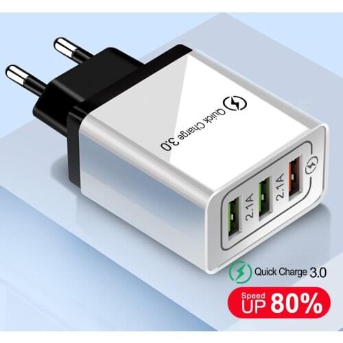 3 USB Charger Quick Charge 3.0 Fast USB Wall Charger Portable Mobile Charger QC 3.0 Adapter For iPhone 12 11 Xiaomi OPPO Charger
