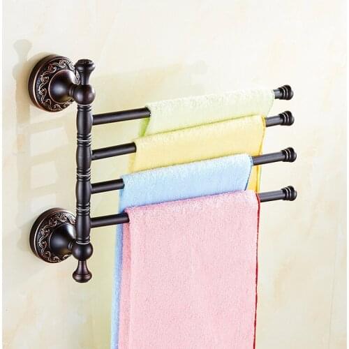 Folding Movable Bath Towel Bars Copper Bathroom Towel Racks Black Oil Brushed Towel Hanger Wall Mounted Rotatable Towel Holder
