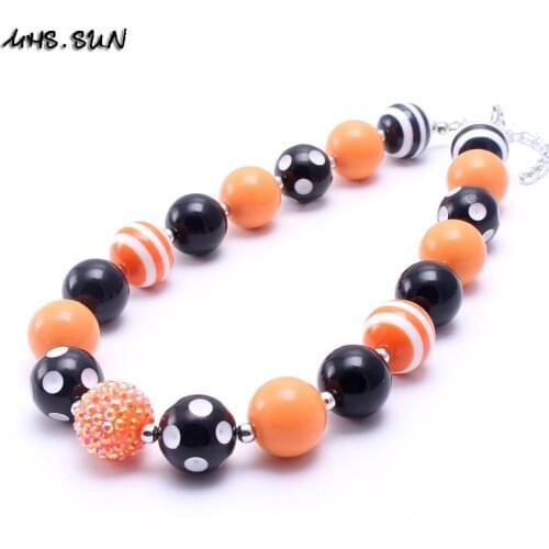 MHS.SUN Baby Girls Halloween Style Chunky Beads Necklace Handmade Girls Bubblegum Chunky Necklace For Festival Jewelry Gifts