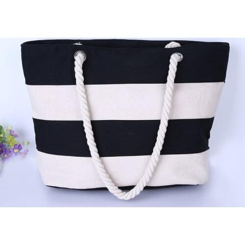Fashion Striped Canvas Handbag Shoulder Bags Big Size Casual Travel Shopping Bag Beach Lunch Bag Female Ladies Large Totes BB32