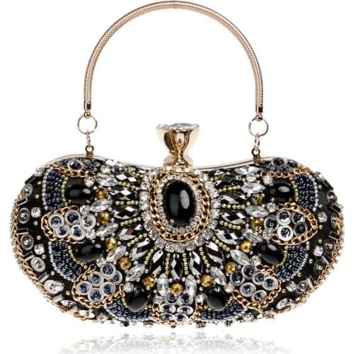Wedding Diamond Floral Woman Bag Clutch Bag Black Crystal Handbags Sling Package cell phone pocket Matching Bag Wallet Purse
