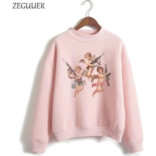 Cute Angel Tops YOU CANT SIT WITH US Hoodies Funny Aesthetic Angel Graphic Pink Hoodies Women Harajuku Sweatshirt Clothes