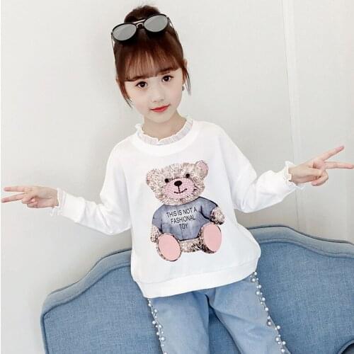 Girls' Hoodies Sweatshirts Babys Kids Outwear 2021 Beading Spring Autumn Top Teenagers Pullover Formal Sport Cotton Childrens