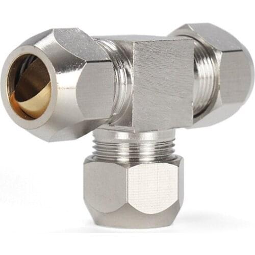 10PCS Pneumatic Components Quick twist Tee Copper Nickel Plated Lock Female Fitting 4-16mm Card Sleeve Joint Copper Pipe Joint