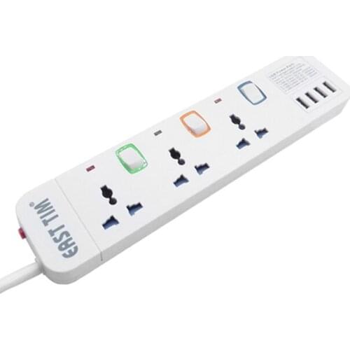 Power strip overload protection wire board 3AC 4USB 3.2A fast charger 1.5/3/5/8M Extension Cable