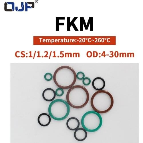 FKM O Ring Seal Gasket Thickness CS1/1.2/1.5mm OD3-30mm FPM Oil Acid and Alkali Resistant Automobile Fluororubber O-Ring 70A