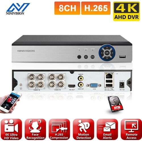8MP 4K Video Surveillance AHD DVR Audio Face Detection 8CH 8 Channel Hybrid DVR NVR 6 in 1 H.265+ XVI TVI CVI NVR AHD DVR Xmeye