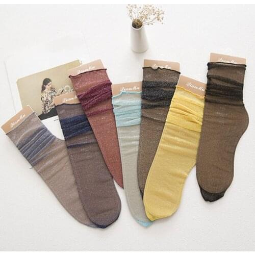 Vintage Mesh Transparent Short Socks Sexy Mercerizing Breathable Gold Silver Powder Solid Color Fishnet Socks